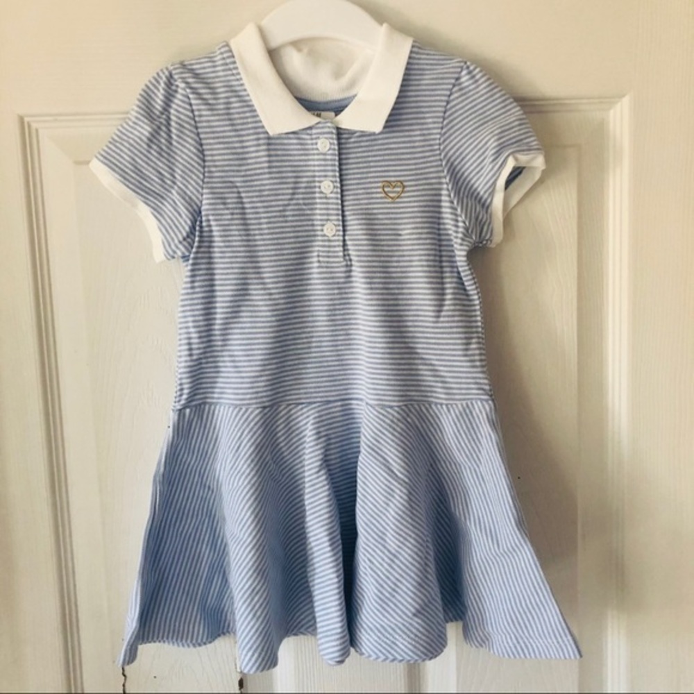 NWOT H&M blue & white striped collar cotton tennis cotton dress size 12-18M